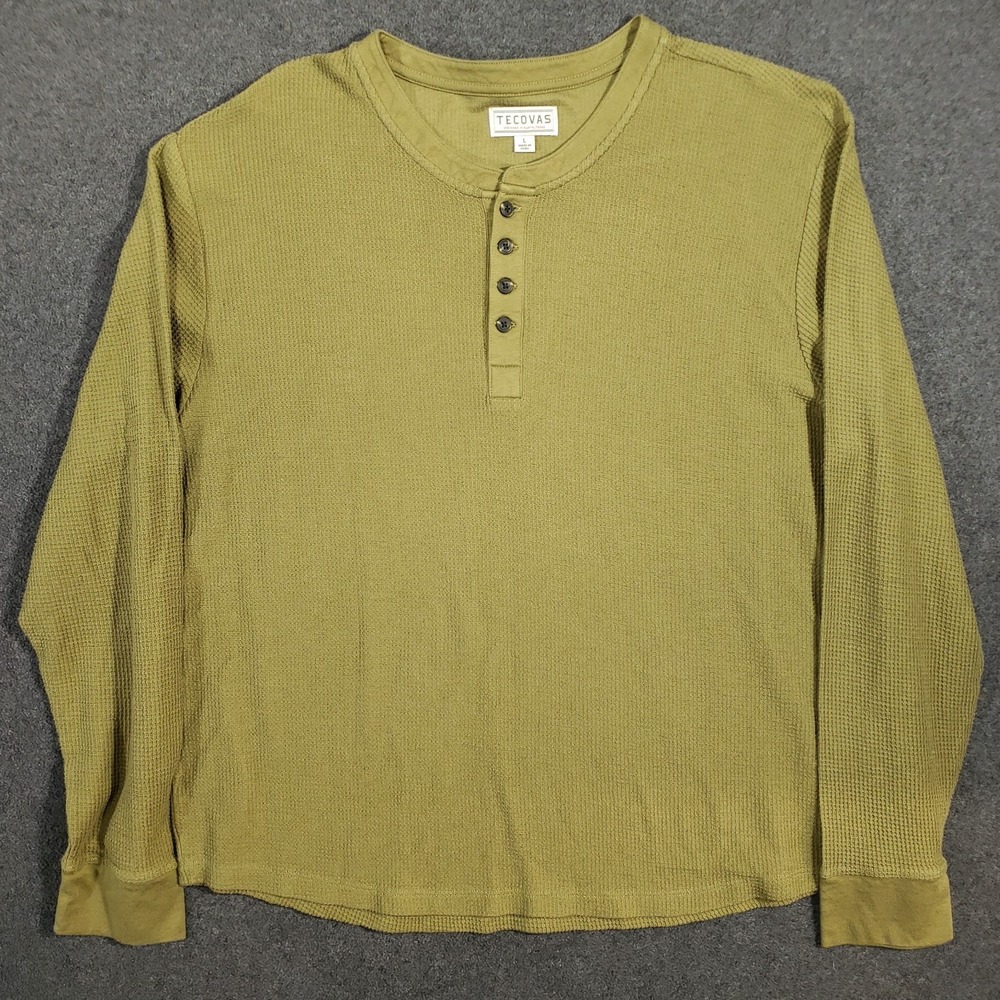 Tecovas Thermal Henley Mens Large Green Western Goods Waffle Weave Pima‎ Cotton
